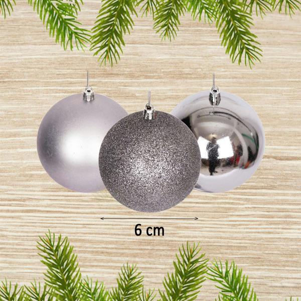6cm Shatterproof Mid Grey Christmas Bauble Set, 6 Pack and 18 Pack Tree Decorations image 4