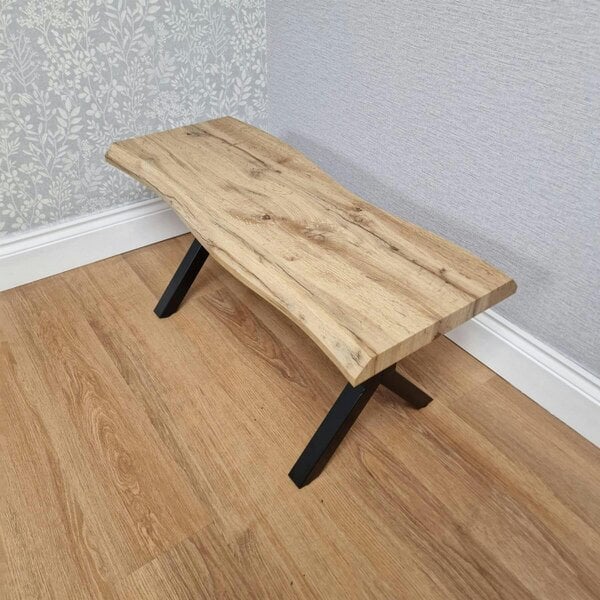 Kosy Koala Durable Wooden Bench with X-Shaped Iron Legs, Curved Edge for Dining, Work, or Study