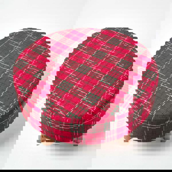 HOMESCAPES Traditional Red, Green and White Tartan Flat Footstool with Legs