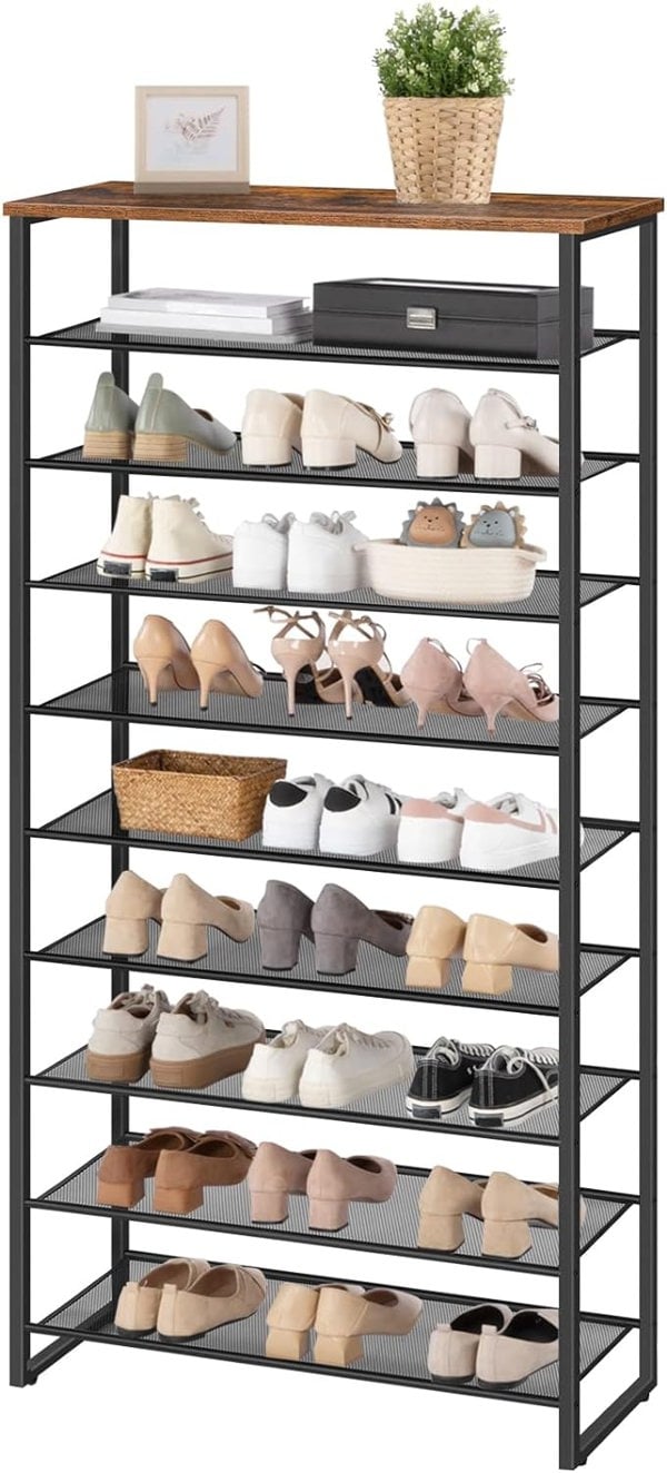 Rafaelo Mobilia Rustic Industrial 10 Tier Shoe Rack - Shoe Storage