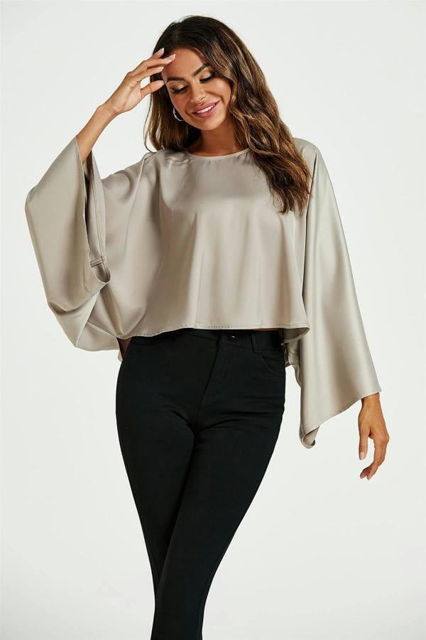 FS Collection Satin Loose-Fit Crop Top In Mink