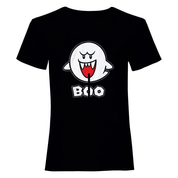 Super Mario Unisex Adult Boo T-Shirt - Black/White