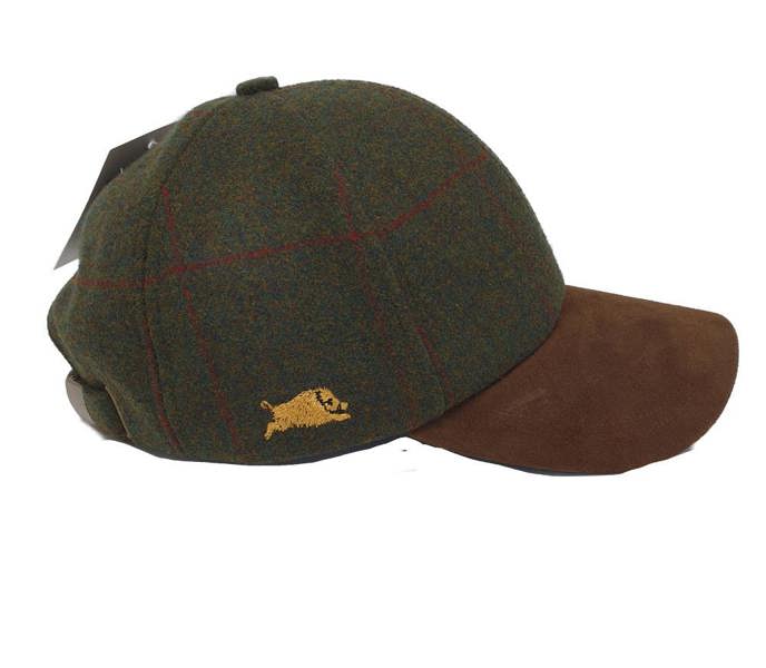 Green Tweed Baseball Cap with Wild Boar Embroidery