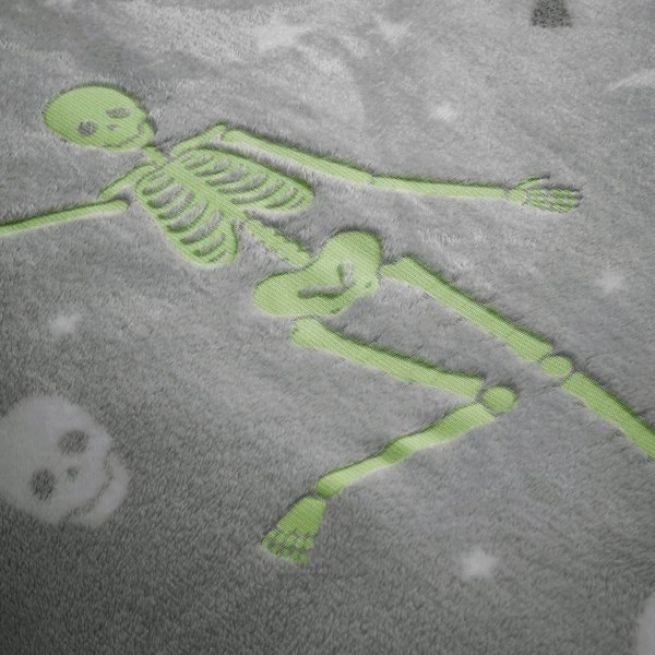 Catherine Lansfield Halloween Skeleton Fleece Glow in the Dark Duvet Cover Set Grey
