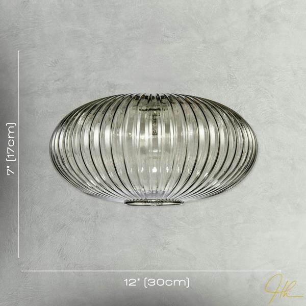 Modern Designer Smoked Grey Line Ribbed Glass Oval Pendant Lamp Shade Image 7