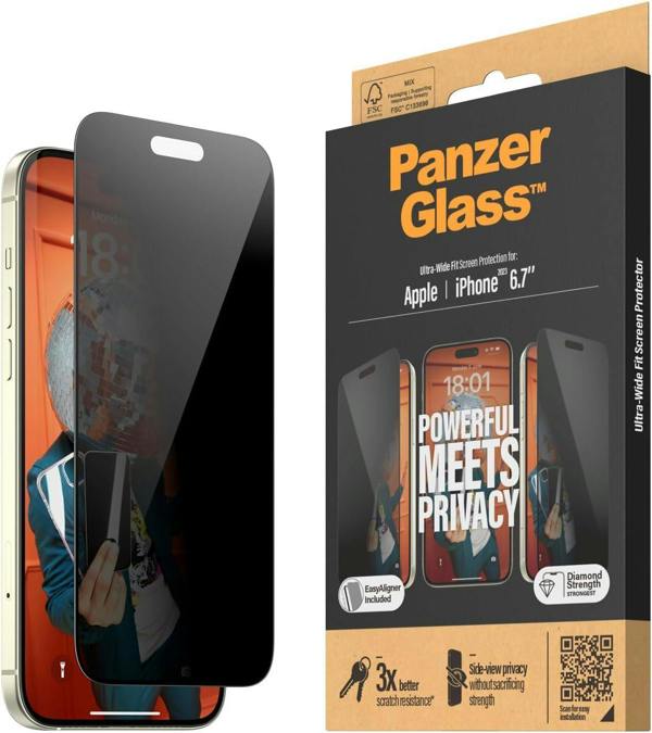 PanzerGlass Panzer Glass Ultra Wide Fit Powerful Privacy Screen Protection for iPhone 15 Plus 6.7" - P2811