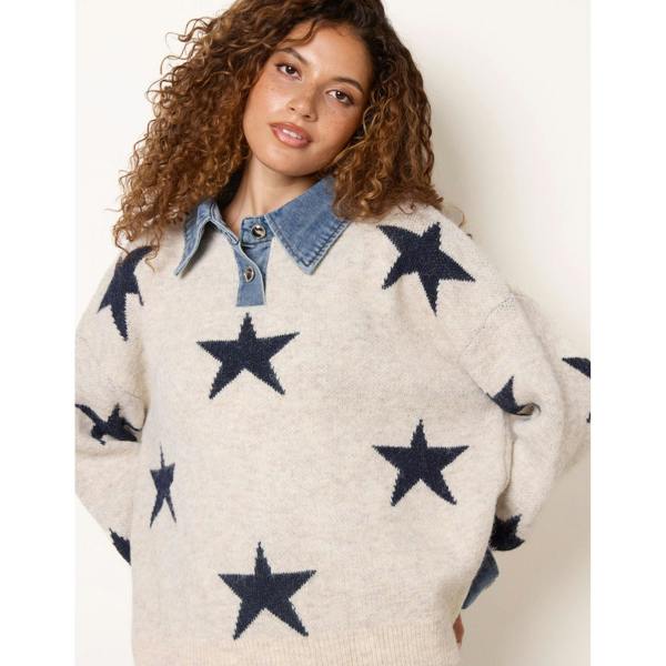 Blue Vanilla Star Knit Polo Jumper