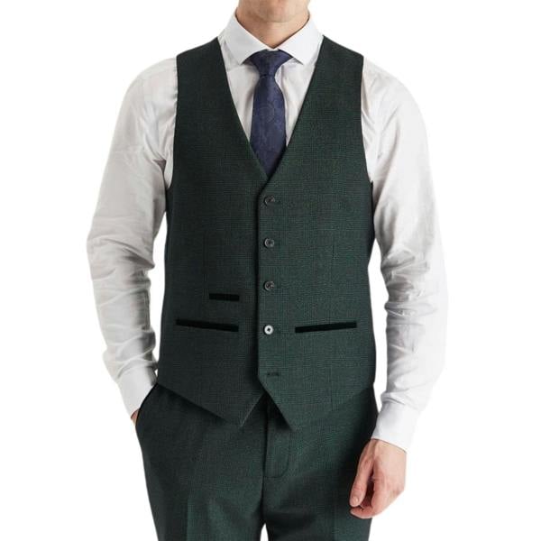 Infinity Leather Men's Green Suit Waistcoat Prince Of Wales Formal Waistcoat