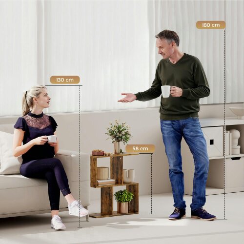 Wyld Haus Rose Wooden Rustic Brown Narrow S Shaped Side Table With 3 Tier Shelves