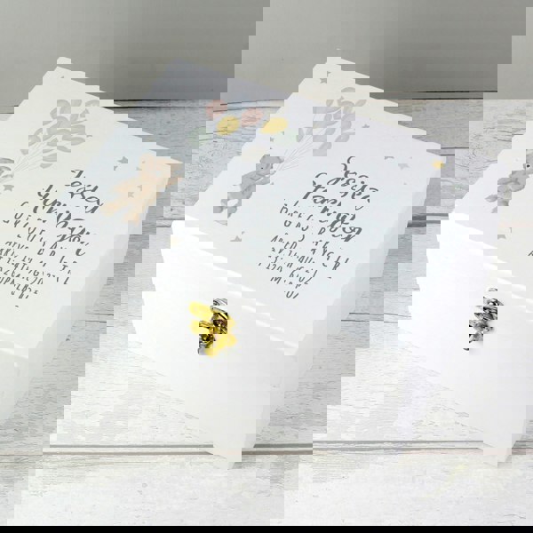 Personalised Memento Company Personalised Teddy & Balloons White Wooden Keepsake Box