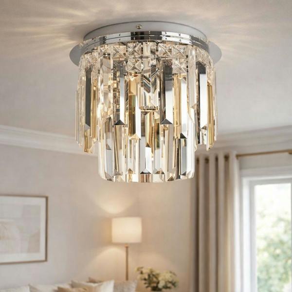 Pagazzi Lighting Onega 3 Light Polished Chrome & Glass Flush Ceiling Light