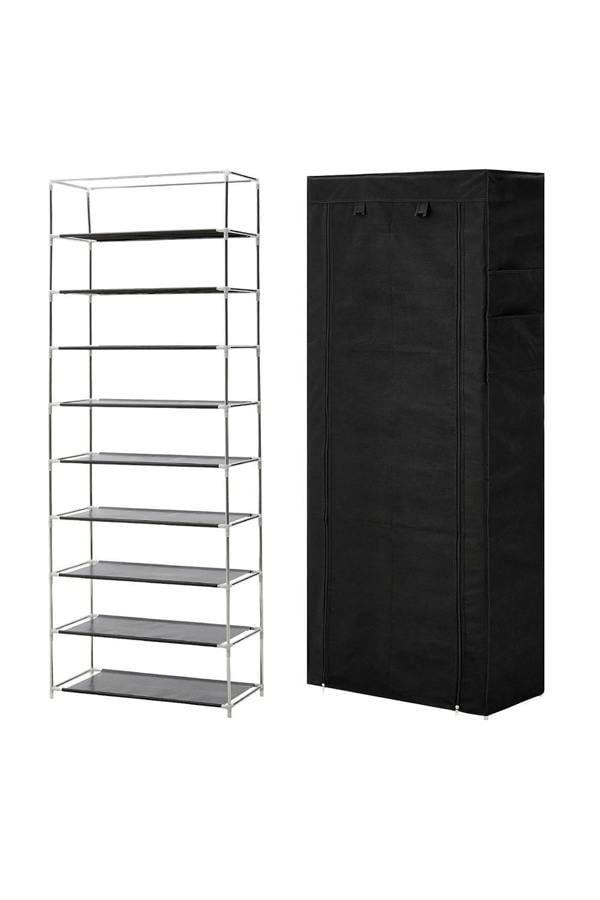 Living and Home 10 Tier Simple Dustproof Multi-Layer Fabric Storage Artifacts Shoe Rack w/ Door