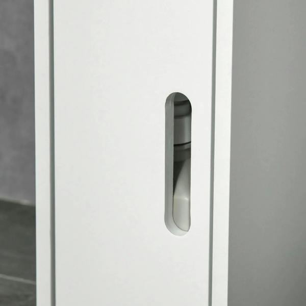 White cabinet door with oval cut-out handle