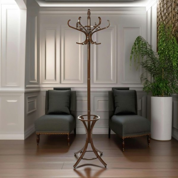 Rafaelo Mobilia Wooden Coat Stand With 12 Hooks Walnut