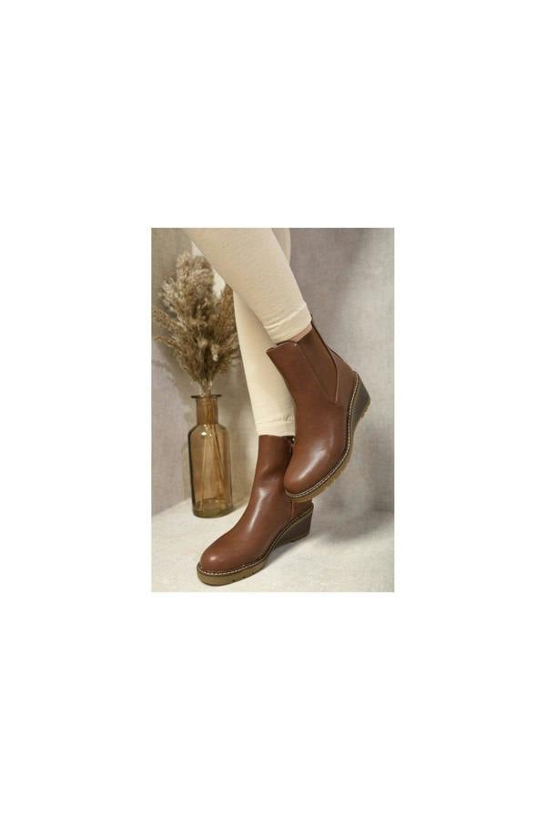 Cecilia Low Wedge Ankle Boots - Camel