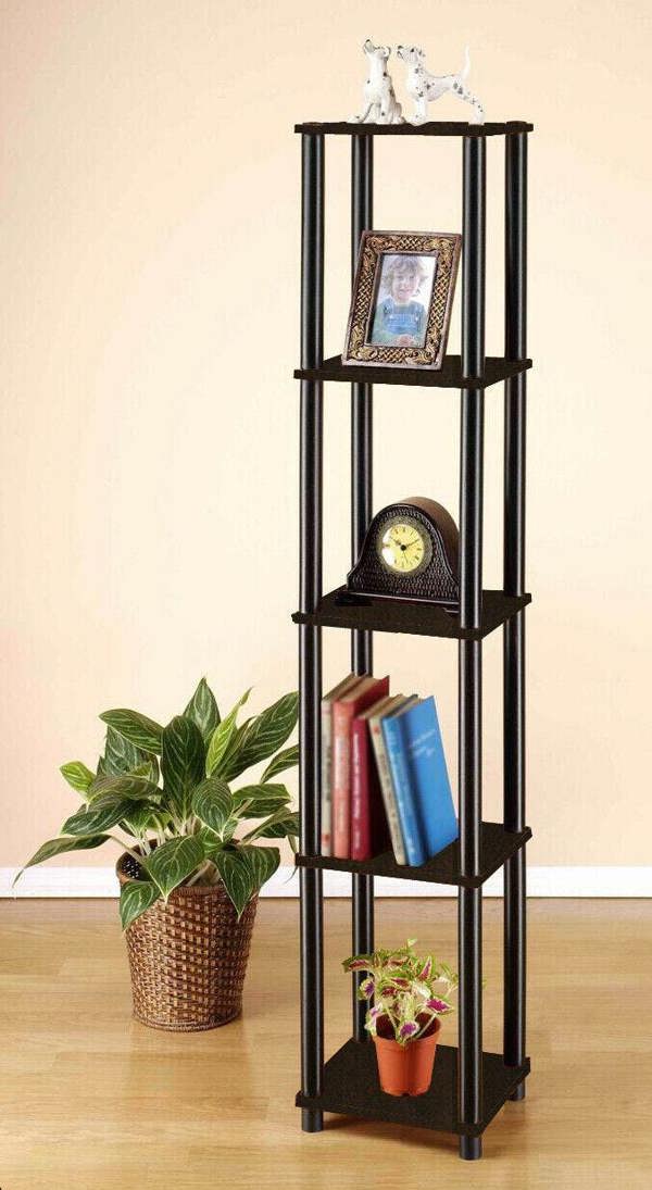 WALPLUS Turn-N-Tube 5-Tier Corner Square Rack Display Shelf, Espresso/Black perfect for organized storage and display