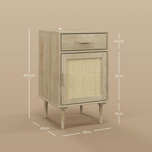 Wyld Haus Basose Natural Wood Effect Rattan Bedside Table With Drawer And Door