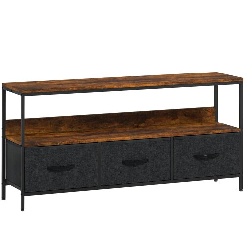 Wyld Haus Avasoro 120cm Rustic Brown TV Storage Unit With 3 Fold Down Fabric Drawers