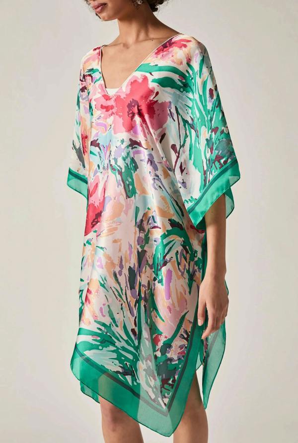 James Lakeland Green Floral Mosaic Kaftan