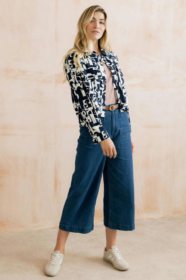 Lily & Me Grasslands Linen Blend Geo Print Jacket Navy