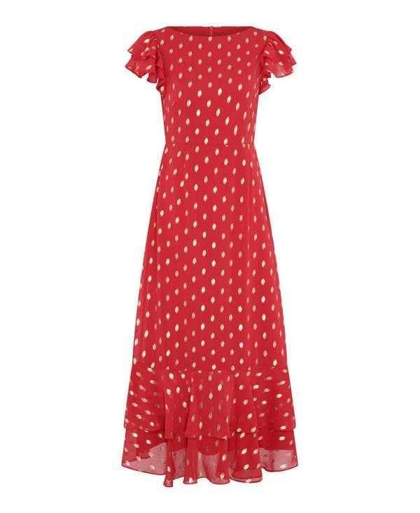 red foil maxi dress