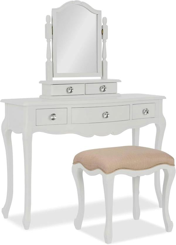 Statement Furniture Juliette Dressing Table Set with Trinket Mirror and Crystal Handles. French Vanity Table, Stool, Mirror with Storage
