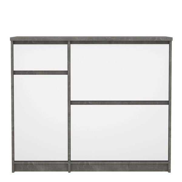 Wyld Haus Budapest Concrete Effect and White Wooden Shoe Cabinet 3 Doors 1 Drawer