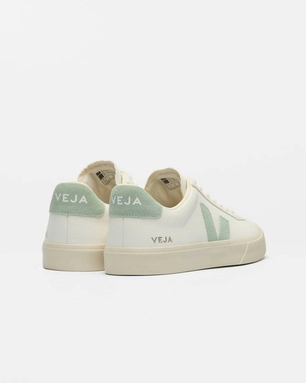 VEJA Campo Leather Womens Trainers - Extra White/Matcha