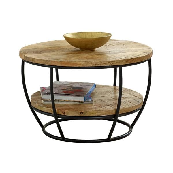 Wyld Haus California Solid Wood and Metal Round Coffee Table With Shelf