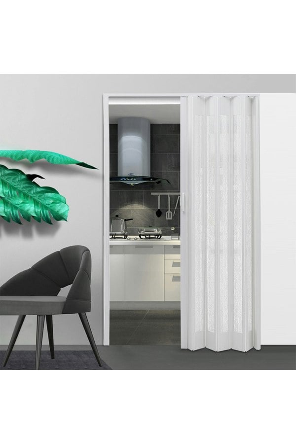 Living and Home 203x81cm White PVC-Acrylic Folding Partition Door with Wheels & Handle