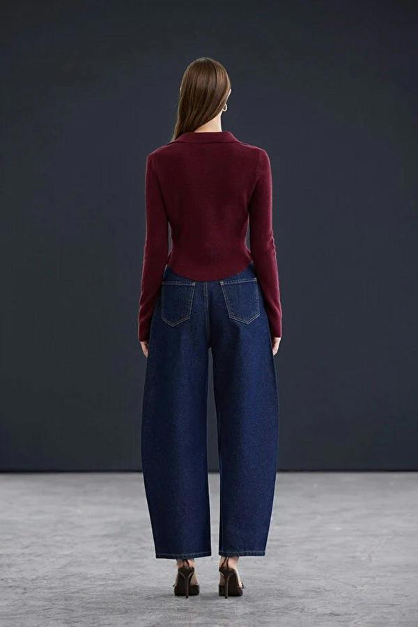 WOVCOR Soft Textured Polo Neck Wool Knit Sweater
