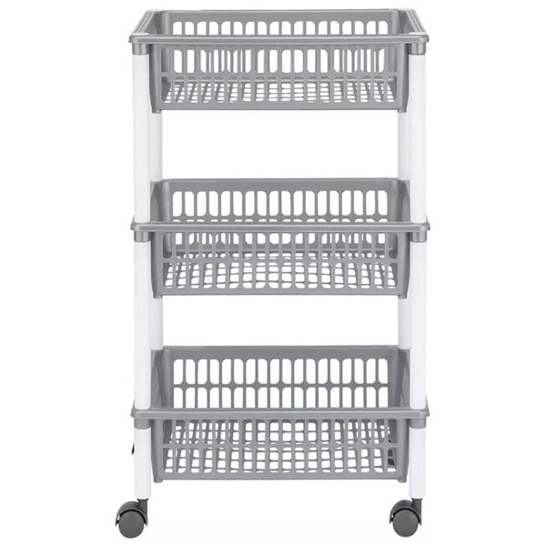 3 Tier Grey Vegetable Trolley Basket On Wheels Ideal For Kitchens