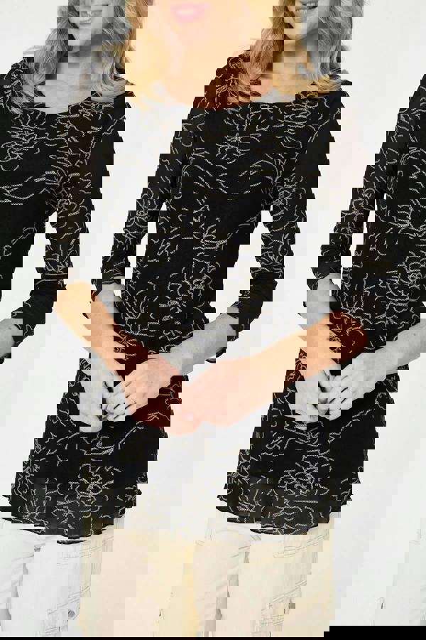 Black | Floral Print Semi Sheer Layered Top