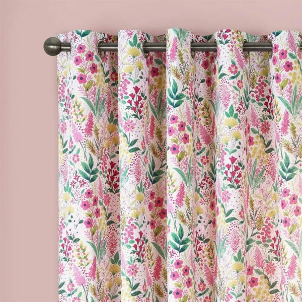 Catherine Lansfield Tilly Floral Pink Fully Lined Ready Made Eyelet Curtains