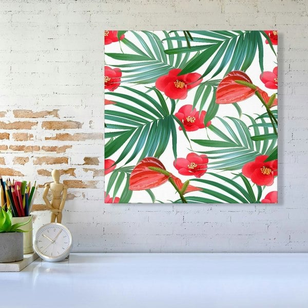 Warren Reed Tropical Flowers And Palm Leaves Hawaiian Canvas