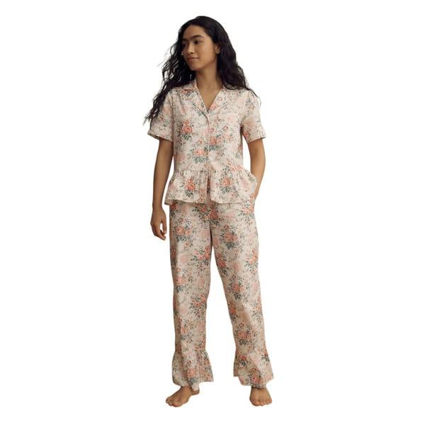 Cath Kidston Womens/Ladies Hackney Rose Cotton Frill Pyjama Set - Cream - 