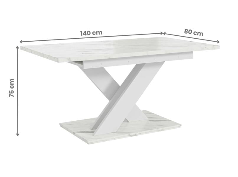 PHD Furniture BRONX Extendable Dining Table 140–180cm – White Bianco Marble Effect