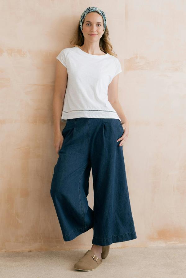 Lily & Me Summer Wide Leg Palazzo Trousers Cotton Denim