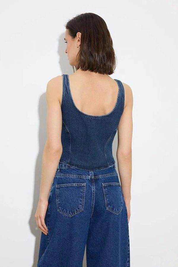 Limited Edition Strappy Crop 100% Cotton Denim Blouse