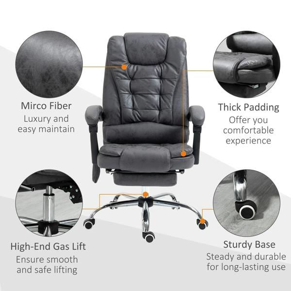 Dark grey upholstered office chair with thick padding, sturdy base, gas lift, and armrests