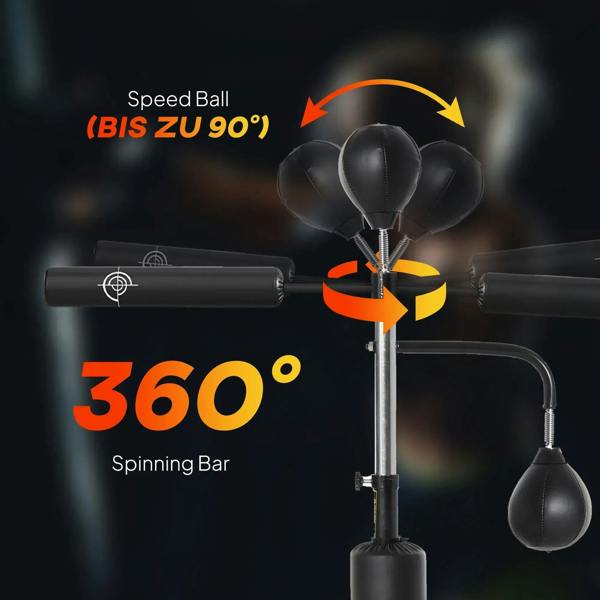 Reflex punching bar with two speed balls on a freestanding black stand