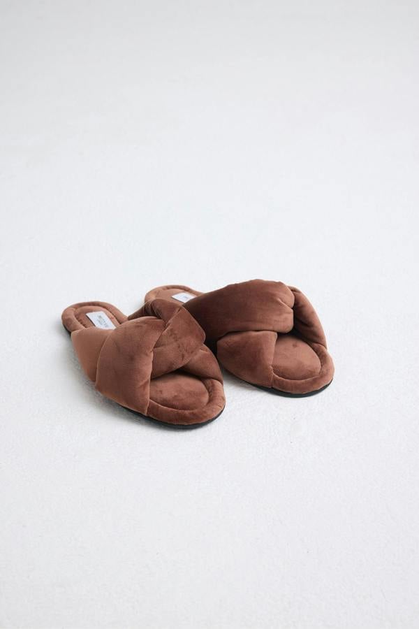 Pretty You London Velvet Knot Mule In Copper Brown