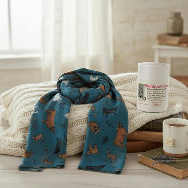 Art on Scarves Recycled Bottle Scarf - Highland Cows