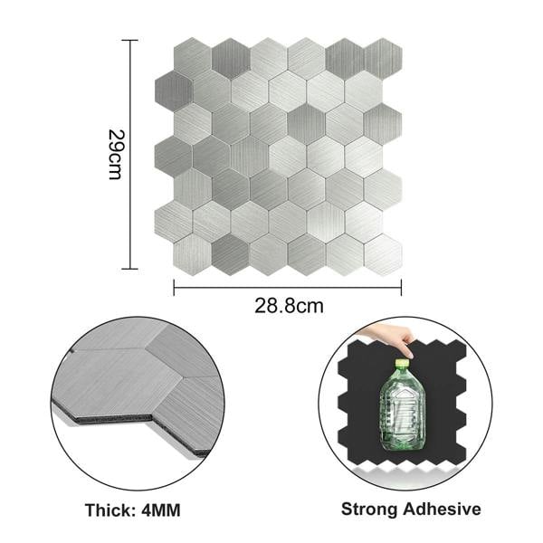 ENER-J Large HexaStyle Aluminum Peel & Stick Tile, Size: 290 x 288 x 4 mm (Pack of 4)