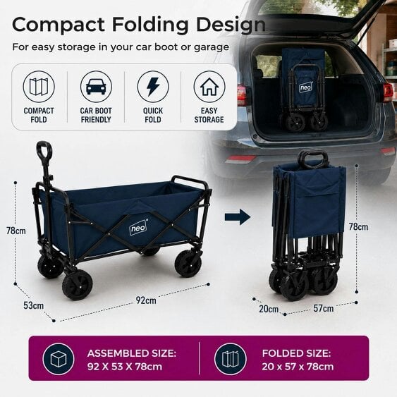 Neo Direct Neo Navy Folding Wagon Garden Cart 138L 120kg