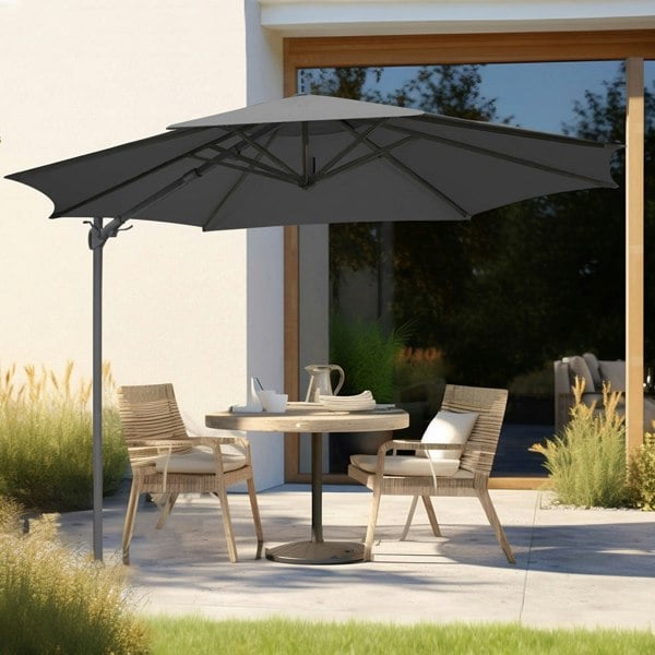 PREMIUM 3m Banana Parasol Grey - Easy Tilt & Swivel Garden Dining Patio Umbrella - LoopsDirect