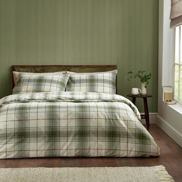 Catherine Lansfield Brushed Troon Check Duvet Cover Set Green