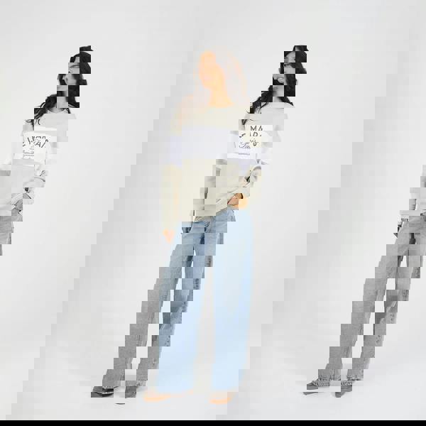 Brave Soul Stone Contrast Stripe Panel Crew Neck Sweatshirt - Stone Image 3