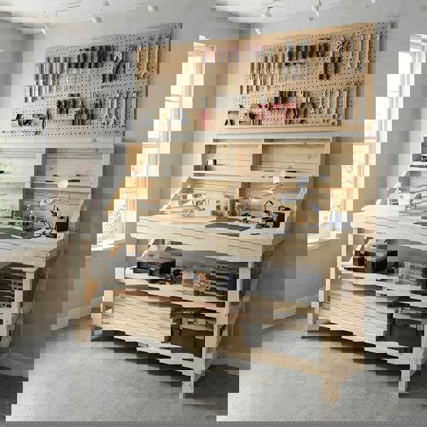 Arbor Garden Solutions Acorn Wooden Workbench With Back Panel and Double Shelf