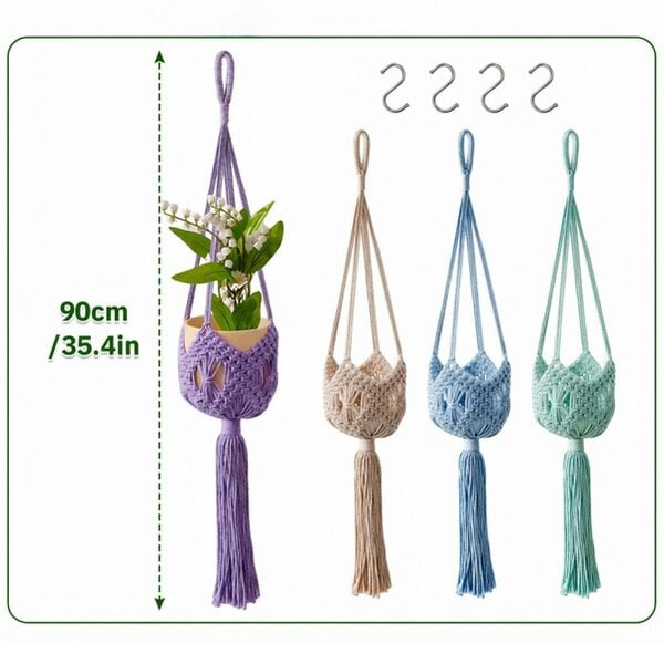 deAO Toys deAO Macrame Hanging Plant Holder Set 4-Pack Decorative Boho Home Decor